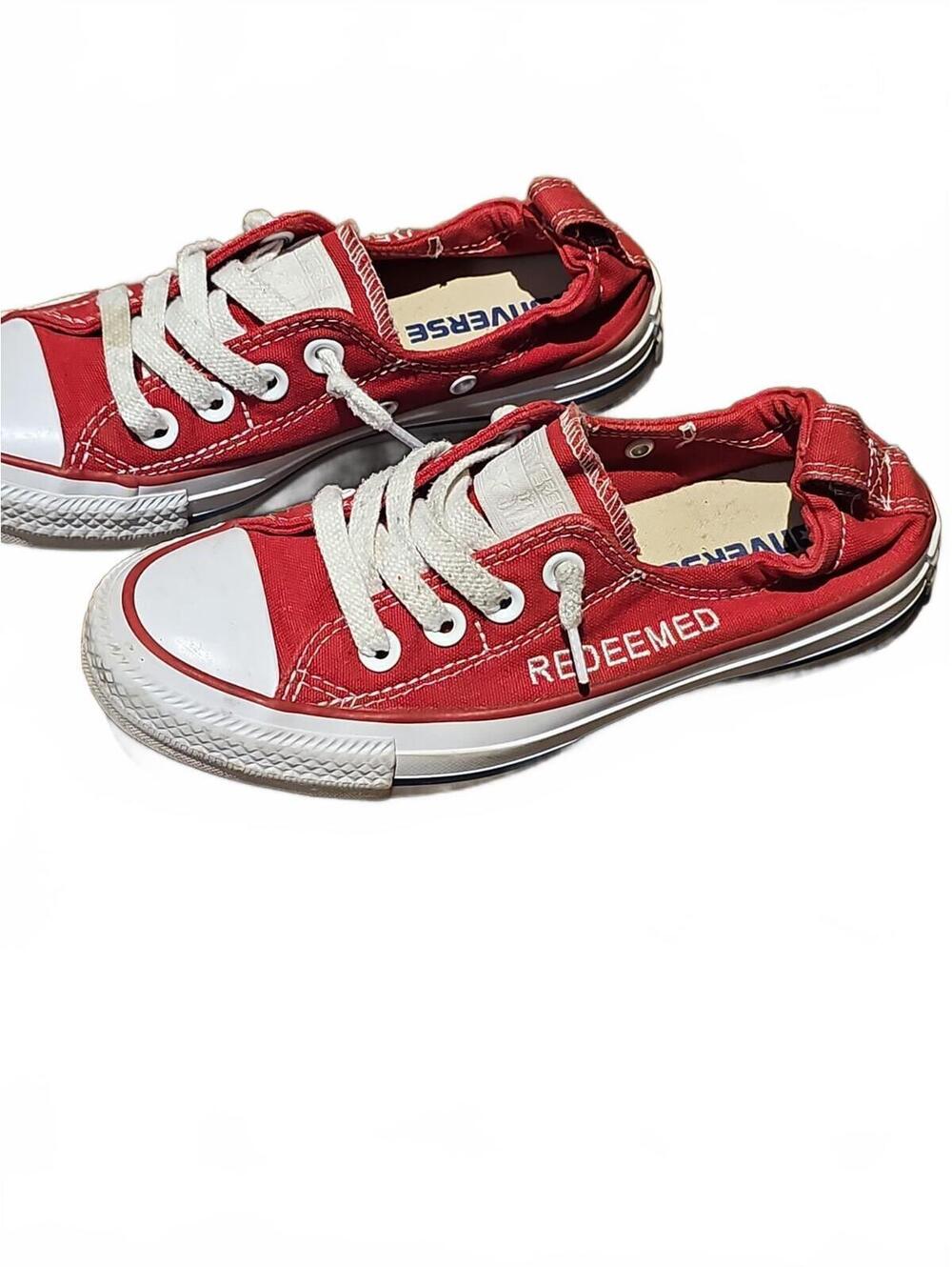 Converse Chuck Taylor Shoreline Slip Varsity Red, Customized "Redeemed" size 5